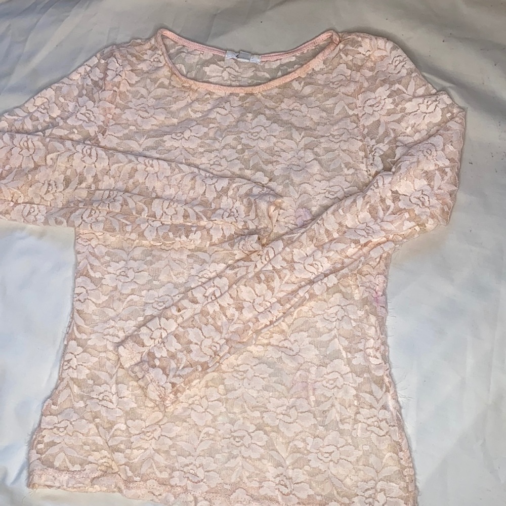 Beige/pink long sleeve laced shirt